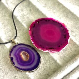 Purple and Pink Agate Pendant Necklace
